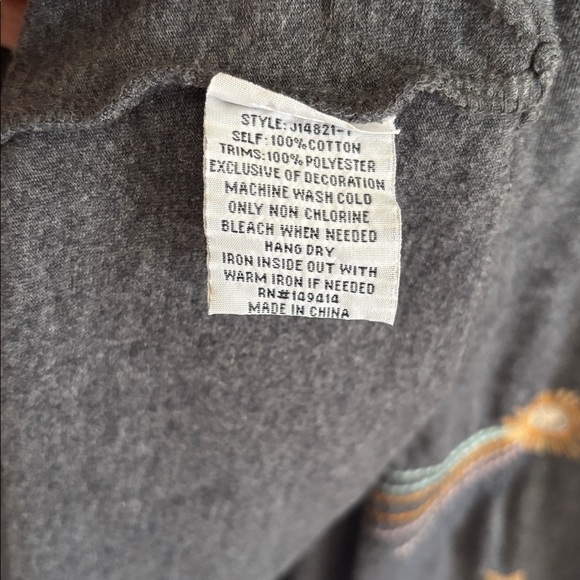 Johnny Was Selah Cuffed Puff Long Tee Gray Crew Floral Embroidered Shirt XXL - Picture 6 of 10